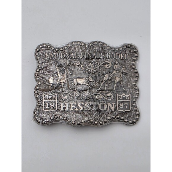 VTG 1987 National Finals Rodeo NFR Collector's 5th Edition Heston Belt Buckle - Picture 1 of 5